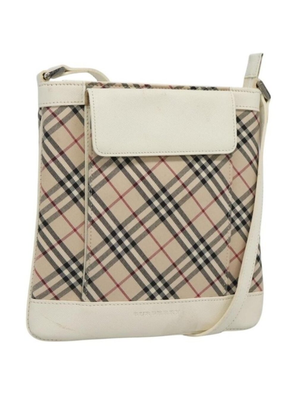 Authentic BURBERRY Nova Check Shoulder Bag Canvas Beige Silver